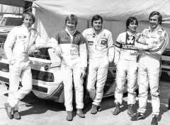 Značkový šampionát PROCAR s vozy BMW M1 jezdili závodníci z formule 1 (zleva Laffite, Pironi, Jones, Piquet a Reutemann)